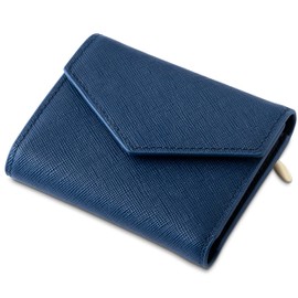 Ambitions Mini Wallet, Tri-Fold (Genuine Leather Luster and Glossy, Won't Break Bills, Won't Bulge), Genuine Leather, Women's, Lightweight, Compact, navy