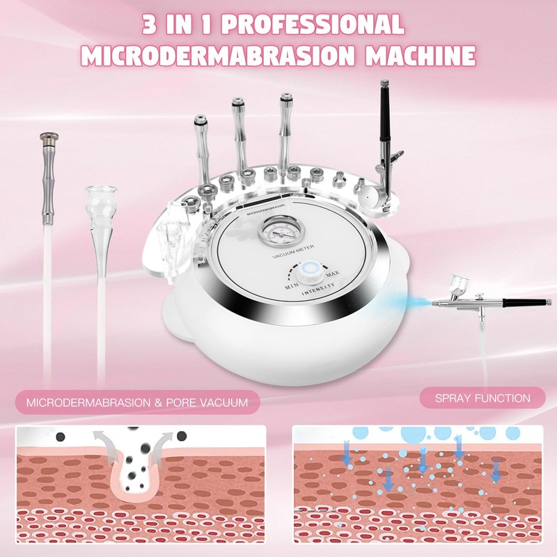 Updated 3 in 1 Microdermabrasion Machine, Professional 65-68cmhg Vacuum Suction