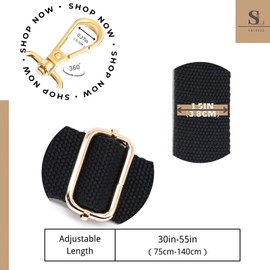 S&loyoe Solid Color Purse Straps Replacement Crossbody Bag Strap Adjustable Wide Guitar Straps for Handbags 1.5inch Gold Buckle (Pure Black)