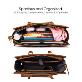 RASHKI FERO - 14.5" Laptop Tote Bag | Work Tote with Detachable Wallet | Professional Office Bag | Vegan Leather (Medium, Tan)