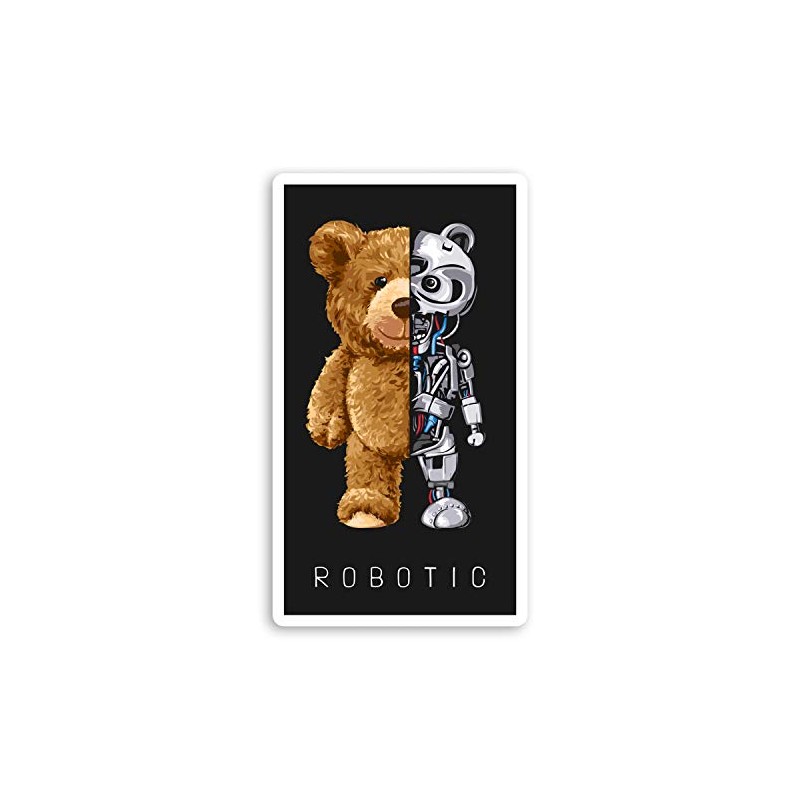 2 x 10cm Robotic Teddy Bear Vinyl Stickers - Robotics