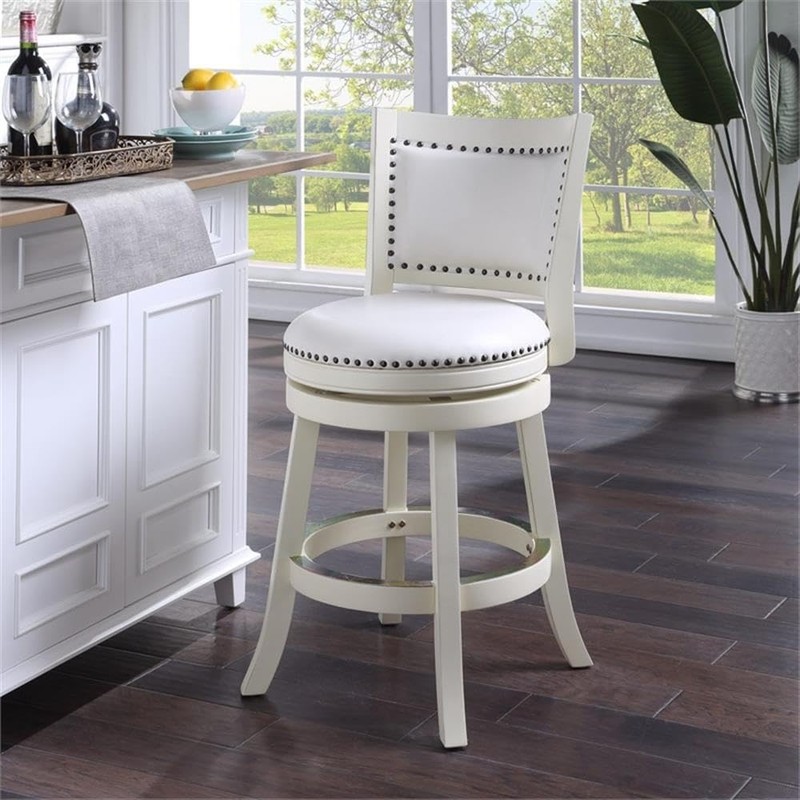 Boraam Bristol Swivel Stool-Distressed White, 24" Counter Height