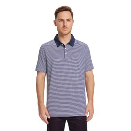 Golf Shirts for Men Dry Fit Performance Casual Collared Mens Golf Polo Shirts Moisture Wicking 4 Way Stretch Short Sleeve Striped Polo Shirts for Men, L