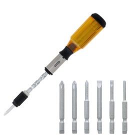 TAKAGI Automatic Screwdriver ADR-110 Bits with 6 Bits for Screw Tightening and Loosening Screws, Drilling under Wood, Press and Turn, Continuous Work Easy to Store Bits Inside the Grip, Phillips
