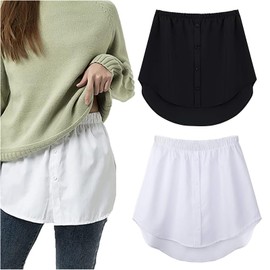 Shirt Extender for Women, Half Shirts for Women Layering Plus Size, Adjustable Layering Fake Top Lower Sweep Shirt Half Length Skirt, Security Of Under Skirts (M,Black+White)