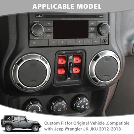 Jimen for JK Window Button Covers, 4PCS Center Console Window Switch Cover Interior Trim Kits Compatible with Jeep Wrangler JK & Unlimited 2011-2018, Aluminum Alloy (Red)