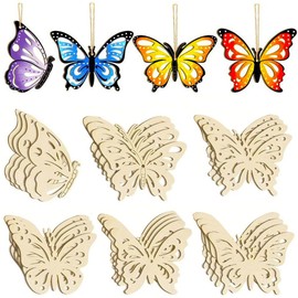 18Pcs Wooden Spring Ornaments 6 Styles Paint Butterfly Cutouts, DIY Blank Unfinished Wood Butterfly Cutouts Ornament for Home Crafts Hanging Decorations