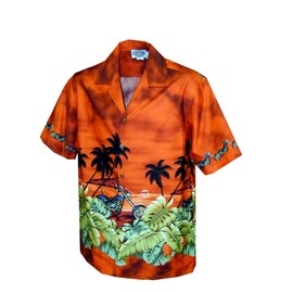 Pacific Legend Mens Motorcycle Hawaiian Sunset Shirt Rust XL