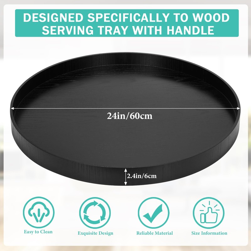 Jinei Wood Tray, Large Round 24 x 24 Inches, Solid
