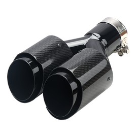 A-KARCK Carbon Fiber Exhaust Tip 2.5" Inlet to Dual 3.5" Outlet, High Temperature Resistance 9.8" Long Stainless Steel Tailpipe tip (Black Pipe and Black Shell)