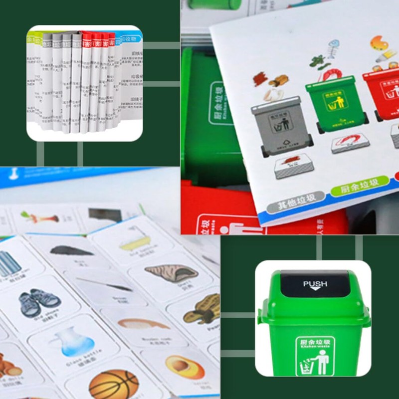 Mini Curbside Garbage 4pcs Garbage Trash Cans with 108pcs Sorting