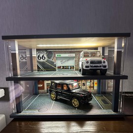 Luay Wuliza 1:24 Die-cast car Model Display case. Alloy car Collectible Display case. Parking lot with Background and LED Lights.