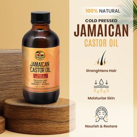 Organic Jamaican Castor Oil - 4 fl oz / 118 ml - Cold Pressed, For Hair Growth, Eyebrows, Eyelashes, Hair Scalp, Strengthens Hair, Daily Moisturiser, for All Hair and Skin Types by Jamaican Amber