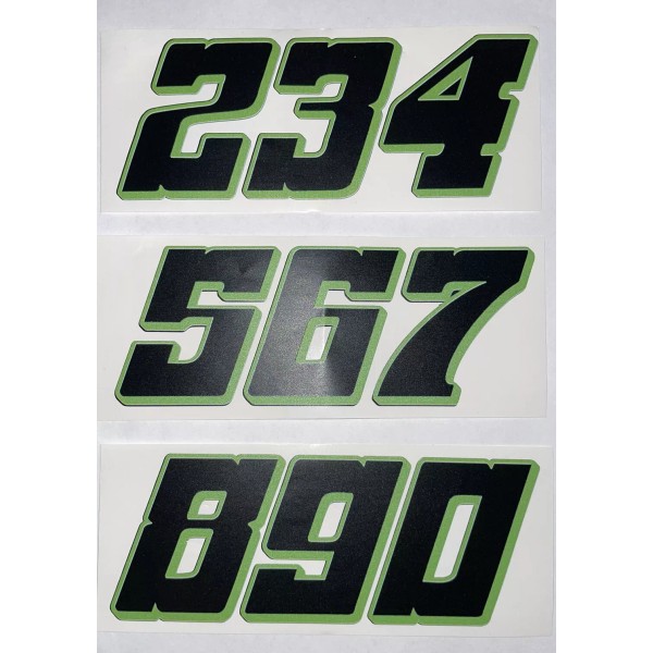 Unbranded Matte Black-w/ Lime Green Outline/Shadow #2-9, 0 Racing Numbers