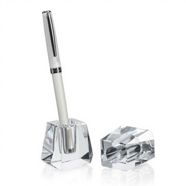 QFkris 2-Pack Crystal Single Pen Holder for Desk, Fancy Fountain Pen Stand, Glass Feather Pencil Holder for Office Desktop Decoration, Gift for Man Woman Students Teachers Father Boyfriend