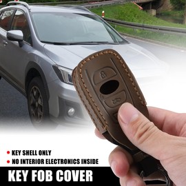 MACHSWON 4 Button Car Remote Key Fob Case Cover Full Protector Brown Faux Leather with Key Chain for Subaru Forester Impreza Outback Legacy WRX STI WRX XV