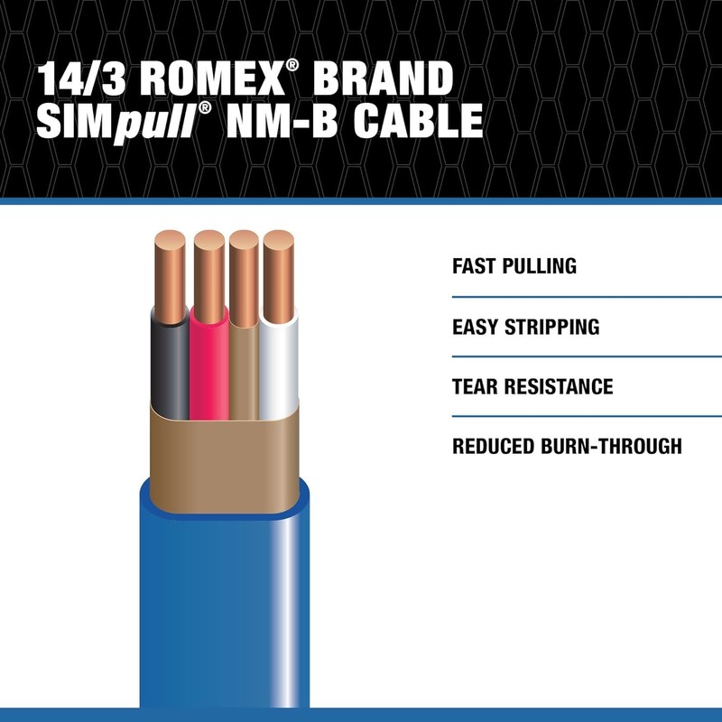 Southwire 63946926 Romex SIMpull NM-B Cable, Blue Jacket, Copper, Solid
