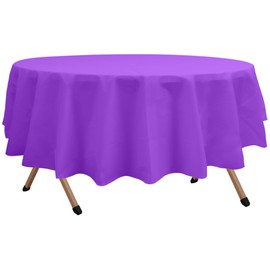 dinexlence 2 Pack Purple Premium Plastic Tablecloth Round 84 Inches Reusable Violet Decorative Table Cover for Dining, Wedding, Party, Indoor and Outdoor use