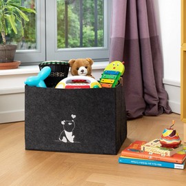 luxdag Felt Storage Basket (Choice of Sizes and Motif) – Storage Box for Toys – Children's Room Play Box Foldable – Basket with PU Leather Handles