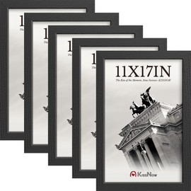 KissNow 11x17 Picture Frame 5 Pack, Black Solid Wood Poster Frame for Wall