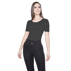 Ritchi Bodysuit top for women tummy control Body shape, Criss Cross Back Short Sleeve (Black, S/M)