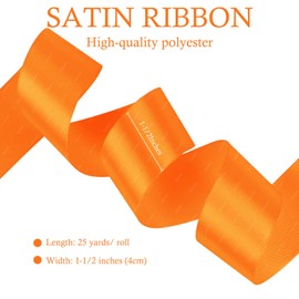 Orange Satin Ribbon, 1-1/2 Inches x 25 Yards Solid Fabric Ribbons for Gift Wrapping, Flower Bouquet, Crafts and Wedding Party Decoration