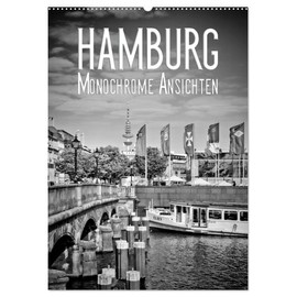 HAMBURG Monochrome Ansichten (Wandkalender 2026 DIN A2 hoch), CALVENDO Monatskalender: Urbane Hansestadt und ihre Sehenswürdigkeiten (CALVENDO Orte)