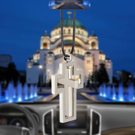 OROPN Cross Pendant for Car Rear View Mirror Hanging Ornaments Cross Charm Car Interior Mirror Accessories Decor Ornament Jesus Cross Necklace Men Women Christian Gifts Accessory (Rotatable Cross)