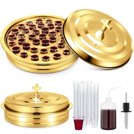 Zhehao 1 Set Holy Communion Trays for Churches with Lid, Churches Cup Fillers, 100 Disposable Communion Cups (Golden)