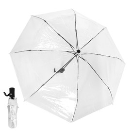 Full Automatic Transparent Folding Umbrella, Auto Open Close Clear Travel Umbrella Portable Small Folding Umbrella for Rain for Women Girls, 8 Ribs