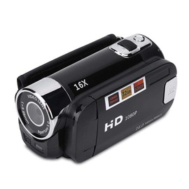 Focket Digital Camcorder HD Camcorder Full HD Rotation 270° 1080P 16X Portable DV Video Camera with 2.7" Display for Home Camping (EU Plug, Black)