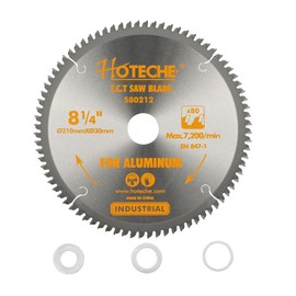 Hoteche T.C.T Circular Saw Blade 210 x 30 x 80T 210 mm Diameter 80 Teeth SK5 Base Body 1.5 mm Suitable for Aluminium and Plastic Maximum Speed 7200 rpm Including Three Washers 25.4 mm 20 mm 16 mm