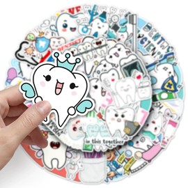 Cartoon Dental Stickers Waterproof Sticker Pack for Adult Teen Kid School Students Teacher Classroom 50 PCS Funny Tooth Vinyl Decals Water Bottles Laptop Skateboard Luggage Scrapbook Computer Phone