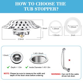 (2Pack)OneBom Tub Stopper Bathtub Drain Hair Catcher, 2 in-1 Pop Up Effective Bathtub Stopper with Dual Filtration Design, Anti-Clogging Bathtub Drain Plug Bath Tub Stoppers for 1.45-1.8" Drain Holes