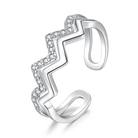 Bewenda Silver Women's Rings, 925 Sterling Silver Double Ring Infinity Wrap Ring with White Cubic Zirconia, Adjustable Minimalist Finger Rings, Simple Open Thumb Ring, Trendy Stacking Rings with Gift