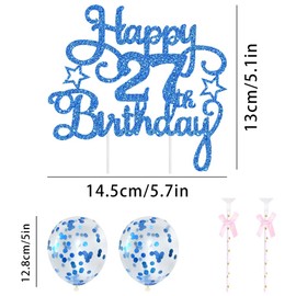 27th Geburtstag Kuchen Dekoration Kuchen Toppers Zahl Kerzen Birthday Torten Dekoration Sternen Papierfächer Ballon Torte Toppers Kuchendeko für 27. Geburtstag Dekorationen Party Zubehör, Blau