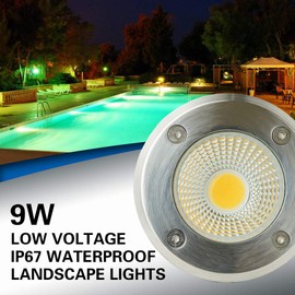 ELEGLO 8 Pack 9W Led Well Lights, Low Voltage Landscape Lights,12V/24V Landscape Lighting,IP67 Waterproof Outdoor in-Ground Lights for Garden Up Lights Deck,Yard,Patio(Warm White)
