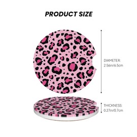 ABLESKY Car Coasters for Cup Holders, 2 Pack Absorbent Anti Slip Car Cup Holder Coasters, 2.56 Inch Ceramic Universal Size Auto Interior Accessories Women Men-Pink Leopard Spots