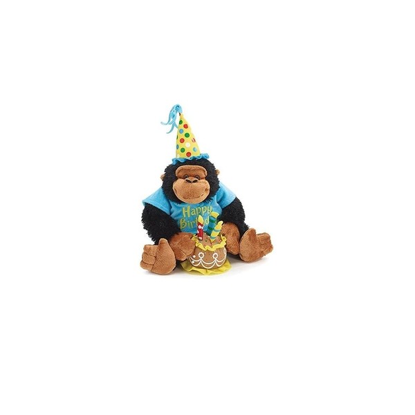 Happy Birthday 12" Plush Monkey with Birthday Cake Plays Happy Birthday Song