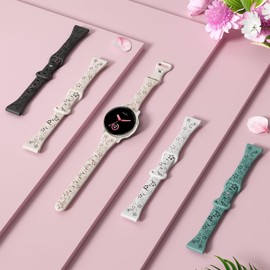 CUNUJIX Flower Engraved Slim Silicone Watch Bands Compatible with Garmin Vivoactive 6 /Vivoactive 5/3/3 Music, 20mm Thin Sport Soft Strap for Garmin Venu 2 Plus/Venu Sq/Forerunner 165/55/245