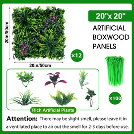 12 Pcs 20"x20" Artificial Grass Backdrop with Pink Neon Sign Wall Boxwood Panels Grass Backdrop Wall Sun Protected Green Grass Backdrop for Indoor Garden Fence Backyard Privacy Screens Décor (Style C)