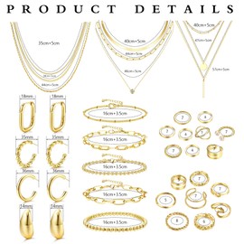 Thunaraz Gold Jewelry Sets for Women Trendy Gold Accessories Gold Necklace and Bracelet Set Gold Jewelry Pack