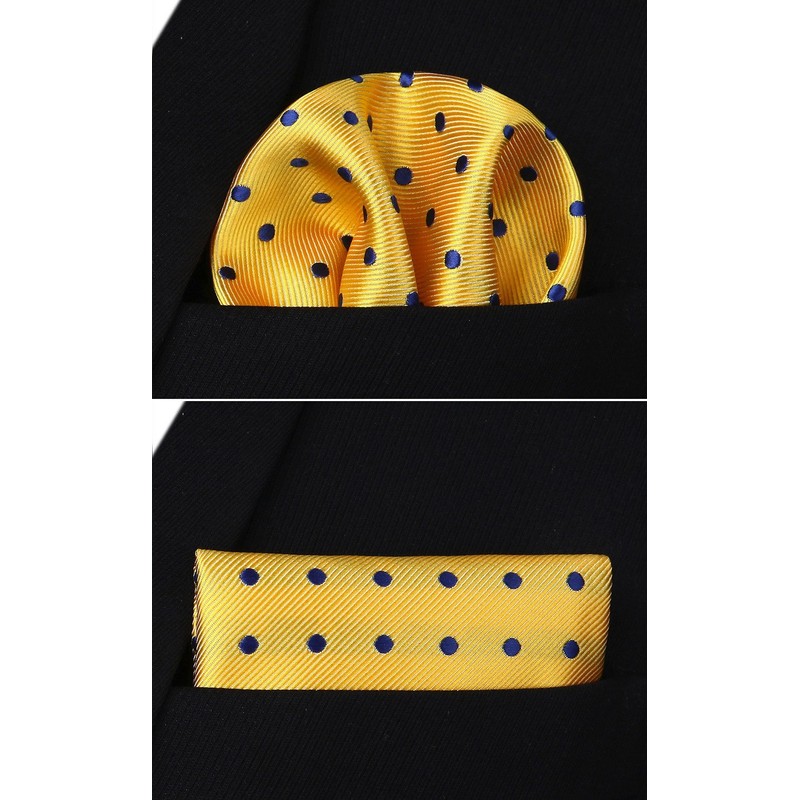 HISDERN Yellow Ties for Men Polka Dot Wedding Tie Handkerchief