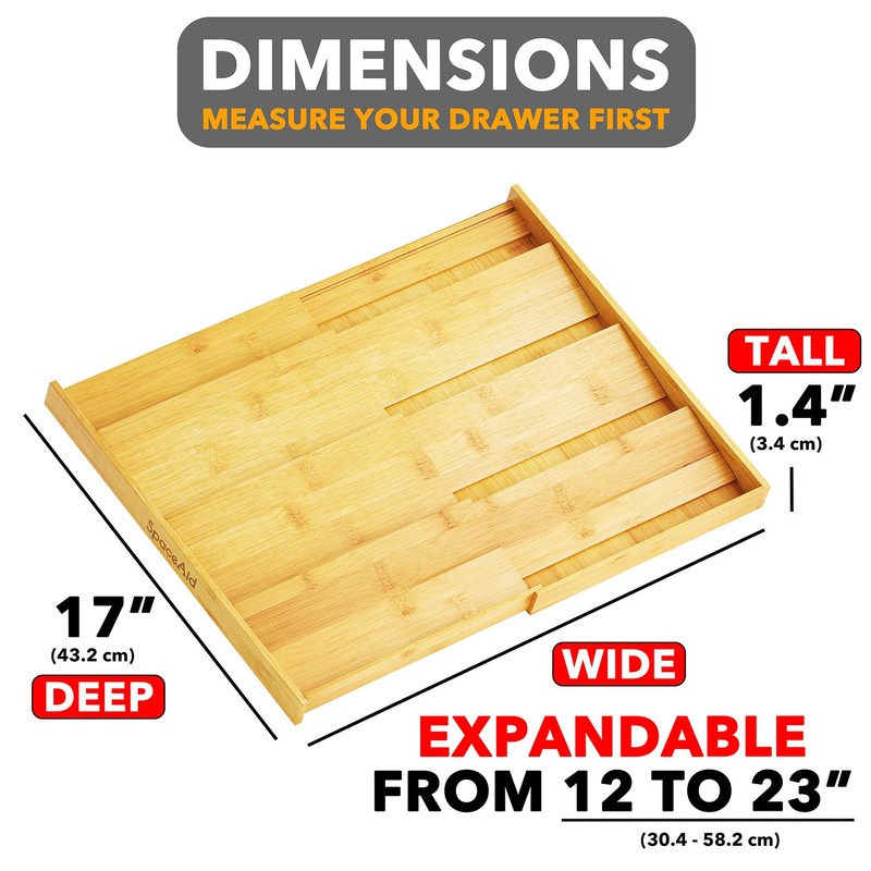 SpaceAid Bamboo Spice Drawer Organizer, (Need 3" Deep Drawer) Expandable