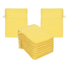 10 Pieces Set Wash Mitts Facecloths PREMIUM colour yellow 100% cotton size 16x21 cm with cord hanger