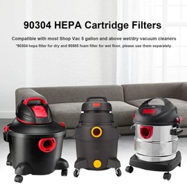 (2) 90304 HEPA Cartridge Replacement Filter with Lids + (4) 90585 Foam Sleeves, Compatible with Shop-Vac 90304, 90350, 90333, Shop Vac 903-04-00, 9030400, 90585, 5 Gallon up Wet/Dry Vacuum Cleaner