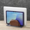NIRVASH Walnut Wood Vertical Laptop Stand, Dual Slot Wooden Laptop