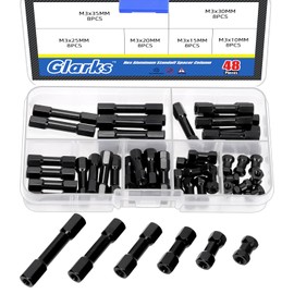Glarks 48pcs M3 x 10/15/20/25/30/35MM Hex Aluminum Standoff Spacer Column, Black 6 Sizes Hexagonal Connecting Column, Wide Head Column Spacer Pillar for Drone Quadcopter, RC Aircraft, DIY Models