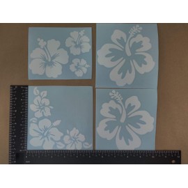 Hibiscus Decal, 4 Pack, Hawaiian Hibiscus Flower Decals (Hibiscus White, Large ~ 5 Inches)