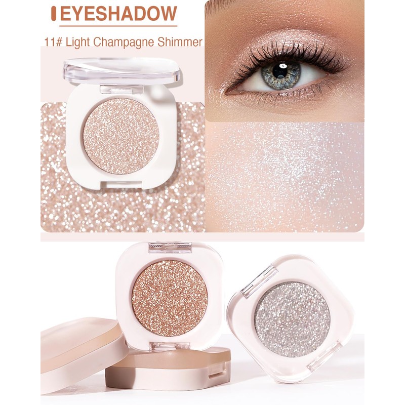 Enfuntins Single Shimmer Eyeshadow, High Pigment, Crease-Proof & Buildable, Long-Lasting